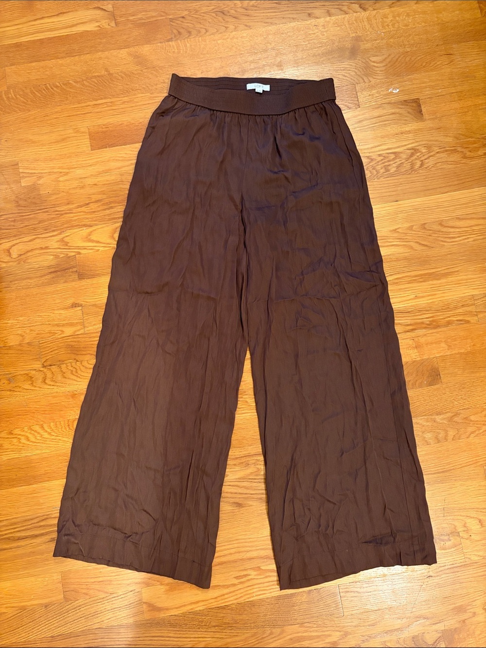 LOFT Wide-Leg Brown Pull-On Pants